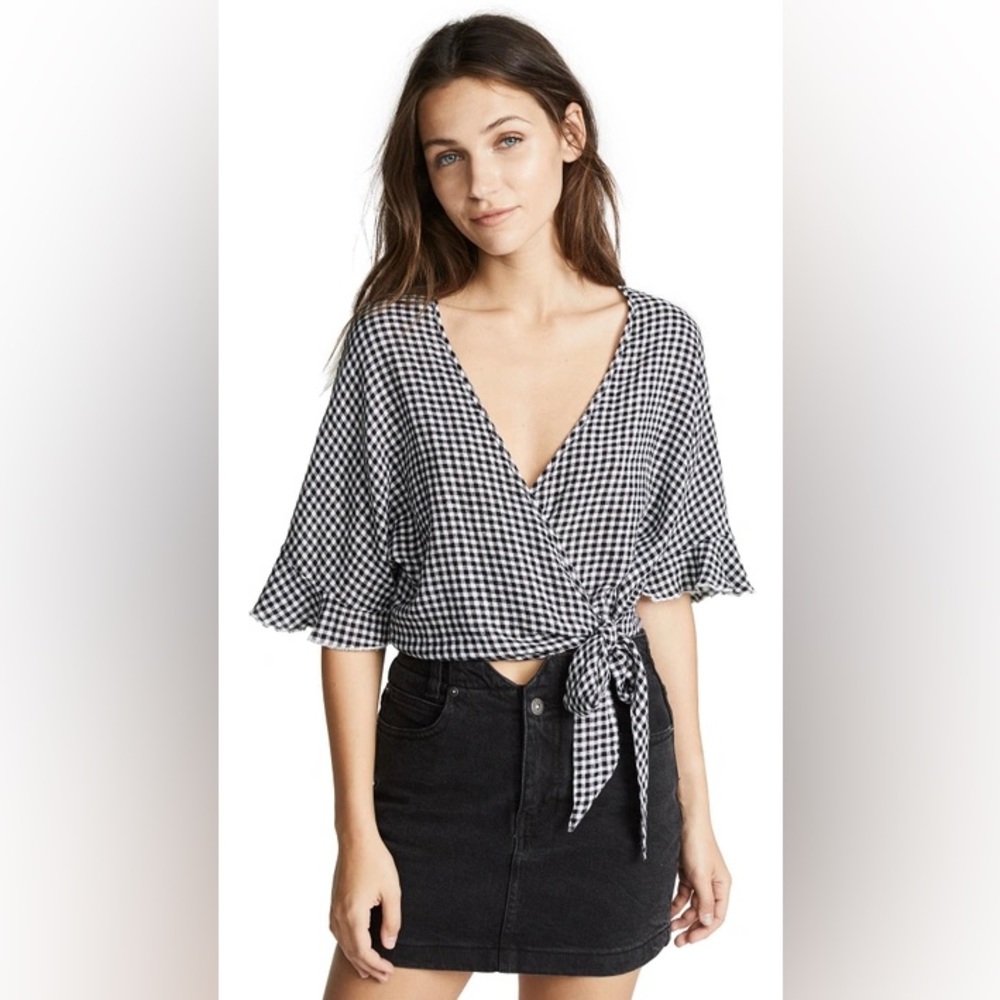 Rails Athena Wrap Top Black Gingham S